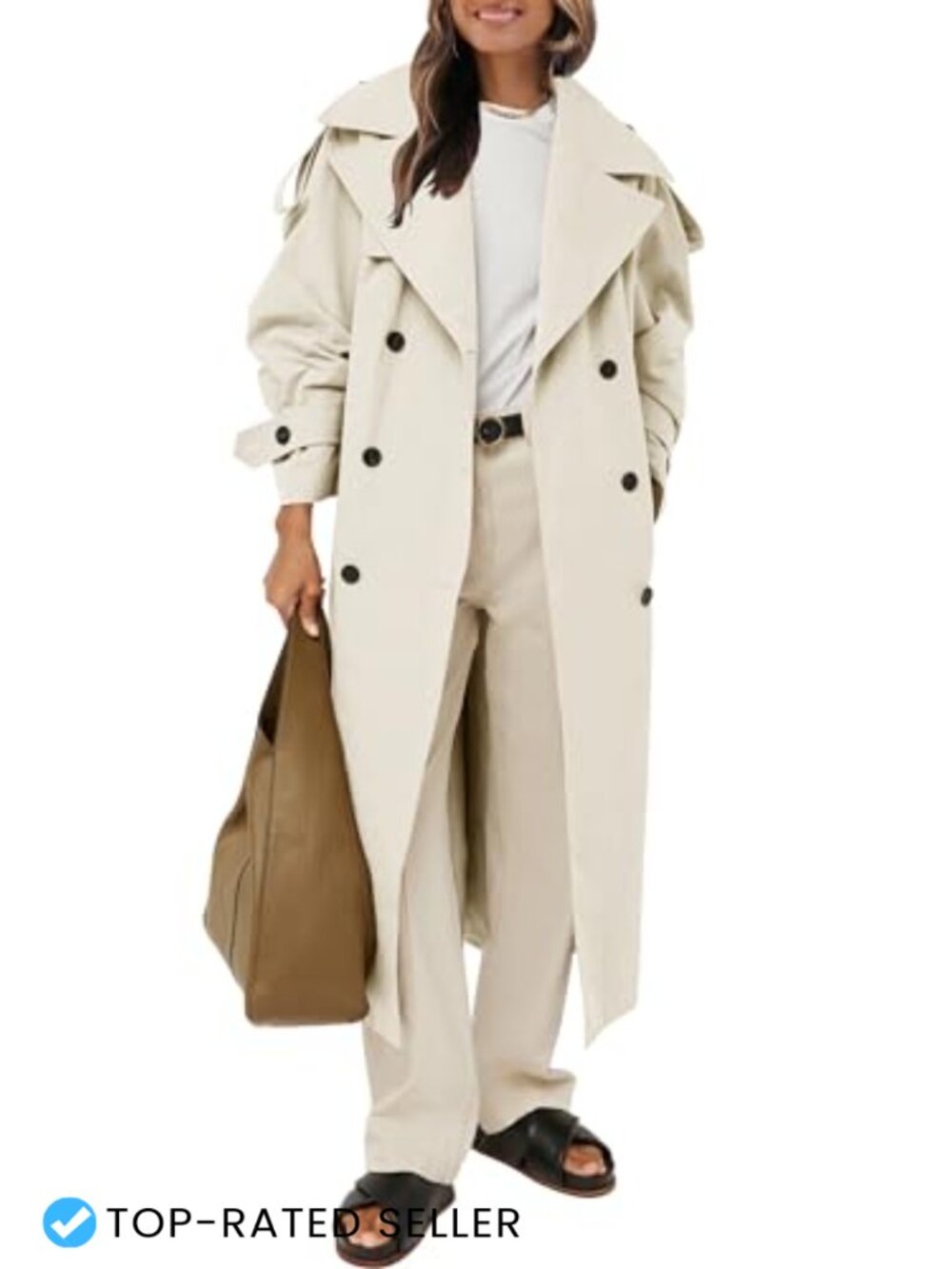 Women's Long Trench Coat Double Breasted Lapel Windproof
